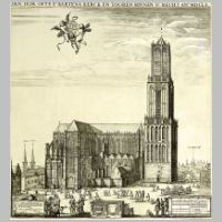 Utrecht, De Dom vanuit het noorden in 1660, vóór de instorting van het schip. Ets door Steven van Lamsweerde (Wikipedia).jpg